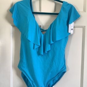 La Blanca Draping One Piece Swimsuit in Pool, NWT, Size 14